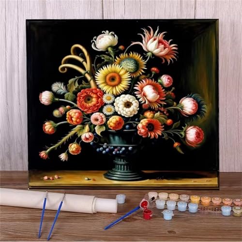 Malen Nach Zahlen Erwachsene Blumenstrauß,DIY Handgemalt Ölgemälde Kit für Anfänger Ohne Rahmen mit Acrylfarbe und 3 Pinseln für Geschenke und Home Wand Dekor - 30x30cm von Hoonjiin