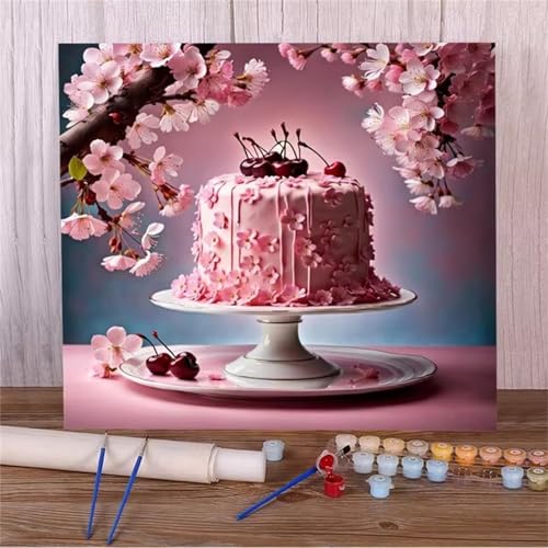 Malen Nach Zahlen Erwachsene Obstkuchen,DIY Handgemalt Ölgemälde Kit für Anfänger Ohne Rahmen mit Acrylfarbe und 3 Pinseln für Geschenke und Home Wand Dekor - 30x30cm von Hoonjiin