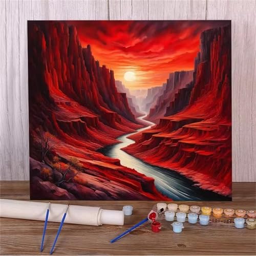 Malen Nach Zahlen Erwachsene Roter Berg,DIY Handgemalt Ölgemälde Kit für Anfänger Ohne Rahmen mit Acrylfarbe und 3 Pinseln für Geschenke und Home Wand Dekor - 30x30cm von Hoonjiin