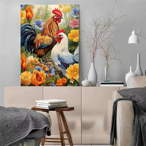 Tier Huhn Diamond Painting,5D DIY Blume Diamant Painting Bilder,Diamond Painting Set für Erwachsene,für Geschenk Zuhause Wanddekoration Square Drill - 40x70cm von Hoonjiin