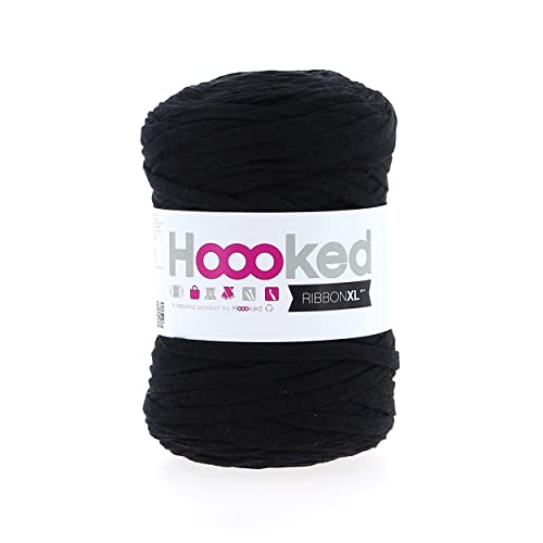 Hoooked RXL-52 Ribbon XL Garn, Baumwolle, Schwarz (Black Night), 120 m von Hoooked