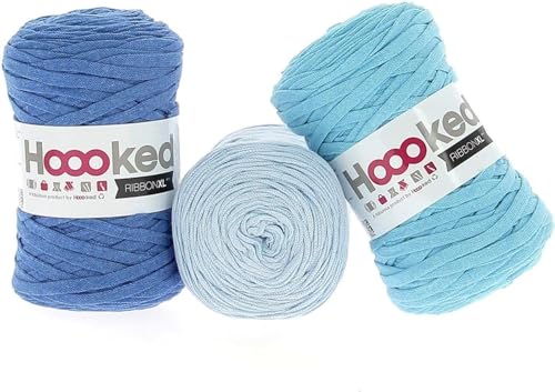 Hoooked RibbonXL Sparset aus 3 Rollen je 120 Meter Riesen-Textilgarn aus recycelter Kleidung (Aqua Intense) von Hoooked