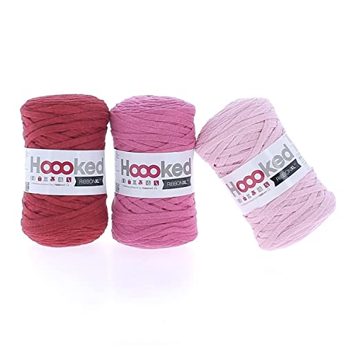 Hoooked RibbonXL Sparset aus 3 Rollen je 120 Meter Riesen-Textilgarn aus recycelter Kleidung (Petal Blush) von Hoooked