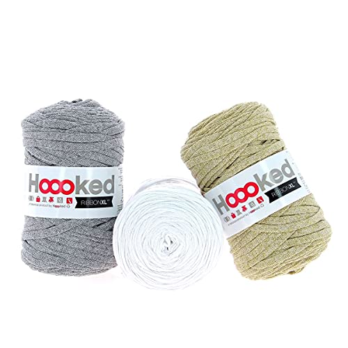 Hoooked RibbonXL Sparset aus 3 Rollen je 120 Meter Riesen-Textilgarn aus recycelter Kleidung (Snowy Christmas) von Hoooked