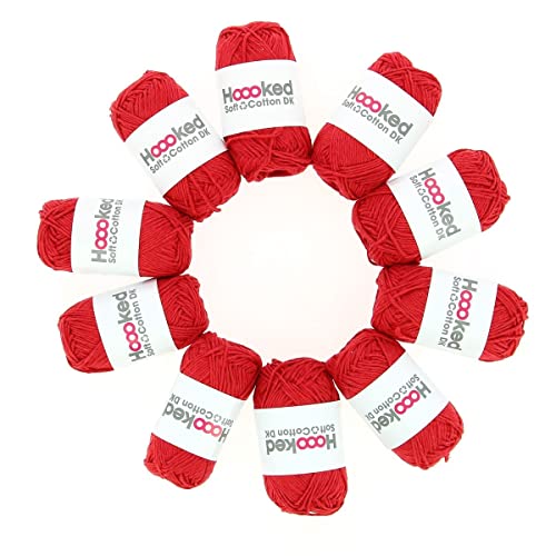 Hoooked Soft Cotton DK 85 m je 50 g Knäuel 10 er Pack = 500 g (Naples Red) von Hoooked