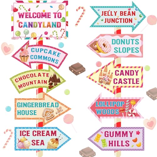 20 Stück Candyland Dekorationen Welcome to Candyland Signs Candy Party Dekorationen für Frauen Mädchen Candy Land Themed Geburtstag Party Supplies Indoor Outdoor Candy Party Schild Foto Requisiten von Hooqict