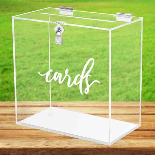 Hooqict Transparente Acryl-Kartenbox mit Schloss und Schlitz, dicke DIY-Hochzeitskartenbox für Hochzeitsempfang, große Acryl-Geschenk-Box, Hochzeits-Spardose für Party-Abschlussdekorationen von Hooqict