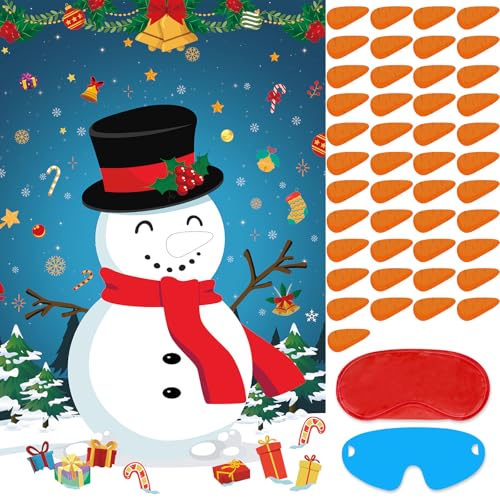 Hooqict Weihnachtsspiele Pin The Nose on The Snowman Christmas Holiday Party Games for Kids Snowman Party Decorations, Large Christmas Pin Games Poster with 45 Nose Stickers von Hooqict