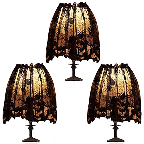 Hoothy 1/2/3 Stück Halloween Lace Lampenschirm Gothic Style Fledermaus Spinnen Lampenschirm Schwarze Lampshades Cover für Fenster Tür Kamin Kamin Schal für Halloween Party-Dekoration von Hoothy