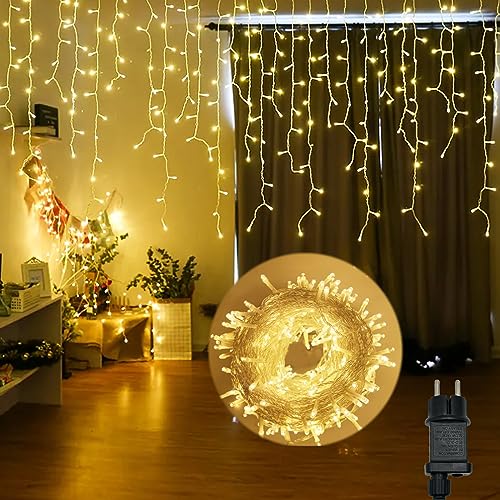 Hopelit Eisregen Lichterkette Außen 5m 200LED Warmweiß, Lichterkette Weihnachtsbaum mit Timer und Speicherfunktion für Innen und Außen Hochzeit, Traufe, Weihnachten, Treppe etc. von Hopelit