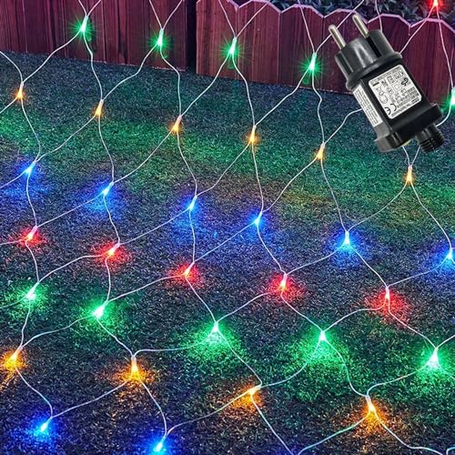 Hopelit LED Lichterkette Netz, 1.5x1.5m 100 Led Lichternetz, Lichterkette Außen Netz Erweiterbar mit SteckerTimer 9 Modi, Lichterkete für Büsche Garten Zimmer Balkon Weihnachten Party -Bunt von Hopelit