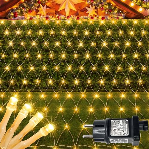 Hopelit LED Lichterkette Netz, 1.5x1.5m 100 Led Lichternetz, Lichterkette Außen Netz Erweiterbar mit Stecker, Timer 9 Modi, Lichterkete für Büsche Garten Zimmer Balkon Weihnachten -Warmweiß von Hopelit