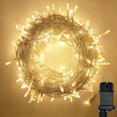 Hopelit Lichterkette Außen, Led Lichterkette 20m 200LED Warmweiß, 8 Modi Lichterkette Innen mit Stecker Speicherfunktion Timer, IP44 Wasserdicht für Weihnachtsbaum Balkon Garten Deko von Hopelit