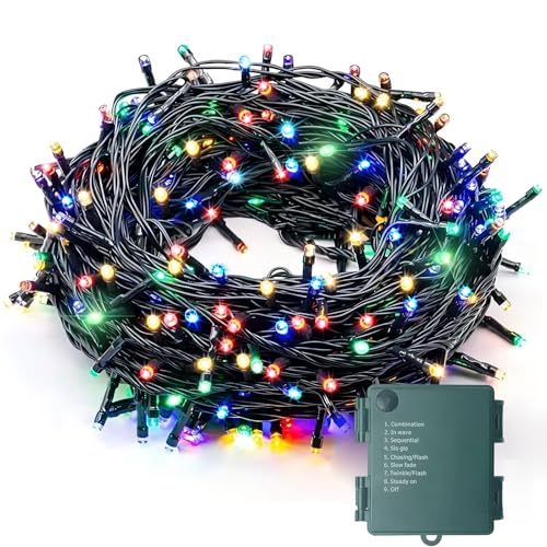 Hopelit Lichterkette Batterie 200LEDs 20m Bunt, Lichterkette Außen Batterie mit Timer und 9 Modi, Led Lichterkette Weihnachtsbaum Wasserdicht Batteriebetrieben für Innen, Garten, Partys von Hopelit