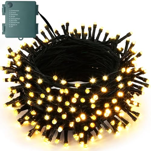 Hopelit Lichterkette Batterie 200LEDs 20m Warmweiß, Lichterkette Außen Batterie mit Timer und 9 Modi, Led Lichterkette Weihnachtsbaum Wasserdicht Batteriebetrieben für Innen, Garten, Partys von Hopelit