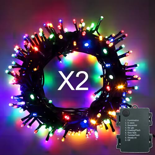 Hopelit Lichterkette Batterie 2stk 50LEDs 5m Bunt, Lichterkette Außen Mit Timer und 8 Modi, Led Lichterkette Weihnachtsbaum Batteriebetrieben Wasserdicht Für Garten, Partys von Hopelit