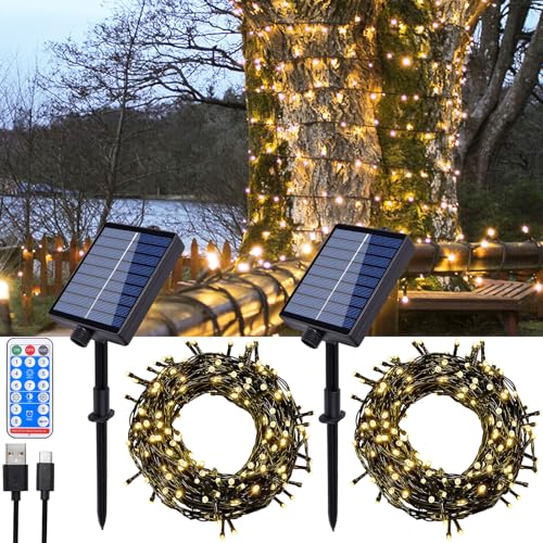 Hopelit Solar Lichterkette Aussen 10m Warmweiß, Lichterkette Außen Solar mit Fernbedienung & Timer, 8 Modi Lichterkette Weihnachtsbaum Wasserdicht Für Garten Deko Balkon Deko - 2 Stück von Hopelit