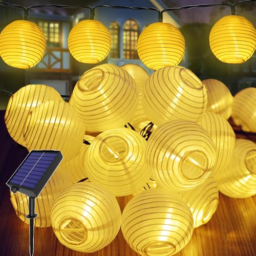 Hopelit Solar Lichterkette Aussen, Solar Lampions Außen Wetterfest 8M 30 LED, Lampions Solar mit 8 Modi Timer Speicherfunktion, Lichterkette Außen Solar Laterne Für Terrasse Hochzeit,Warmweiß von Hopelit