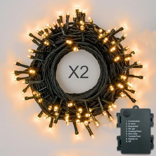 Lichterkette Batterie 2stk 100LEDs 10m Warmweiß, Lichterkette Außen Batterie mit Timer und 8 Modi, Led Lichterkette Weihnachtsbaum Wasserdicht Batteriebetrieben für Innen, Garten, Partys von Hopelit