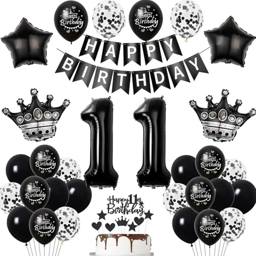 11. Geburtstag Dekoration Schwarz Tortendeko 11. Geburtstag Junge Luftballon 11 Geburtstag Mädchen Junge deko torte 11. Geburtstag Junge Mädchen Ballon Geburtstagsdeko 11 Jahre Mädchen Schwarz von Hopewey