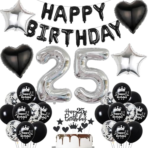 25. Geburtstag deko mann Schwarz 25 jahre Geburtstagsdeko mann set, Folienballon 25 Happy Birthday banner Konfetti Luftballons 25 Geburtstag Dekoration mann Schwarz Geburtstag deko männer 25 Jahre von Hopewey