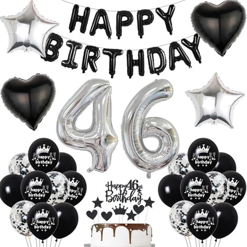 46. Geburtstag deko mann Schwarz 46 jahre Geburtstagsdeko mann set, Folienballon 46 Happy Birthday banner Konfetti Luftballons 46 Geburtstag Dekoration mann Schwarz Geburtstag deko männer 46 Jahre von Hopewey