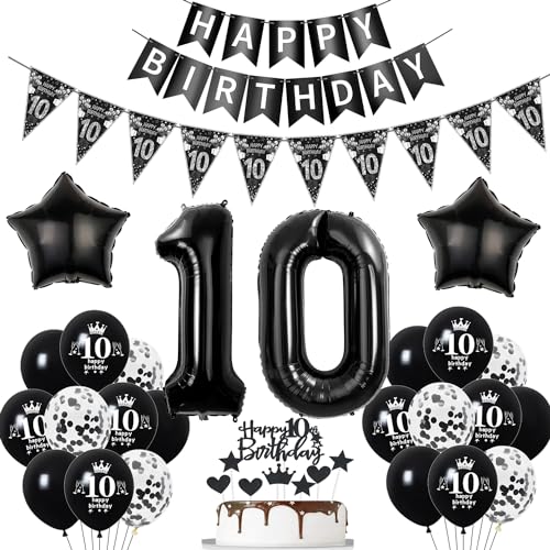 Deko 10. Geburtstag Jungen Mädchen Schwarz Tortendeko 10 Geburtstag Mädchen Party Deko Schwarz Luftballons 10 Geburtstag Jungen deko Geburtstagsdeko 10 jahre Jungen Ballon 10 Geburtstag Mädchen von Hopewey