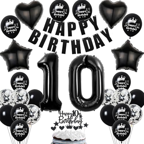 Deko 10. Geburtstag Mädchen Junge Ballon Dekoration Schwarz Tortendeko 10. Geburtstag Mädchen Luftballon 10 Geburtstag deko Junge Mädchen Geburtstagsdeko 10 Jahre Mädchen Junge Ballon Schwarz von Hopewey