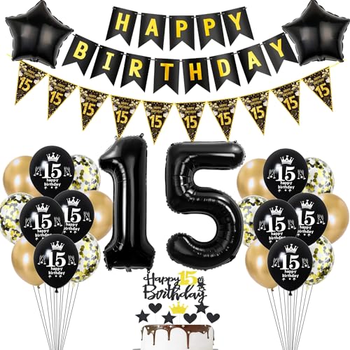 Deko 15. Geburtstag Jungen Mädchen Tortendeko 15 Geburtstag Mädchen Party Deko Schwarz Gold Luftballons 15 Geburtstag Jungen deko Geburtstagsdeko 15 jahre Jungen Ballon 15 Geburtstag Mädchen deko von Hopewey