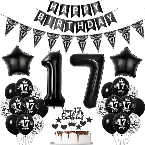 Deko 17. Geburtstag Jungen Mädchen Schwarz Tortendeko 17 Geburtstag Mädchen Party Deko Schwarz Luftballons 17 Geburtstag Jungen deko Geburtstagsdeko 17 jahre Jungen Ballon 17 Geburtstag Mädchen von Hopewey