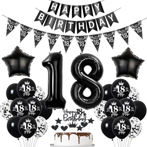 Deko 18. Geburtstag Jungen Mädchen Schwarz Tortendeko 18 Geburtstag Mädchen Party Deko Schwarz Luftballons 18 Geburtstag Jungen deko Geburtstagsdeko 18 jahre Jungen Ballon 18 Geburtstag Mädchen von Hopewey