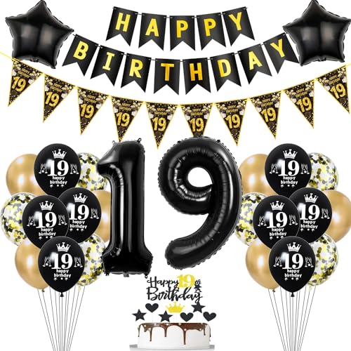 Deko 19. Geburtstag Jungen Mädchen Tortendeko 19 Geburtstag Mädchen Party Deko Schwarz Gold Luftballons 19 Geburtstag Jungen deko Geburtstagsdeko 19 jahre Jungen Ballon 19 Geburtstag Mädchen deko von Hopewey