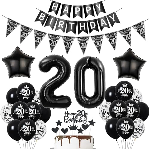 Deko 20. Geburtstag Mann Frauen Schwarz Tortendeko 20 Geburtstag Frauen Party Deko Schwarz Luftballons 20 Geburtstag Mann deko Geburtstagsdeko 20 jahre Mann Ballon 20 Geburtstag Frauen von Hopewey