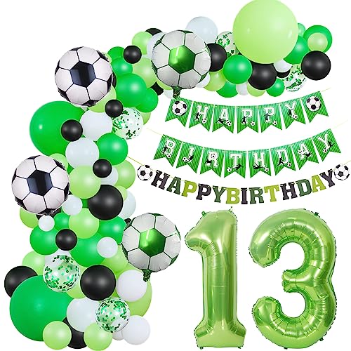 Fussball Luftballon Girlande 13. Geburtstag Deko Junge,Fussball Ballon Girlande Grün 13 Geburtstag Kinder Geburtstagsdeko 13 Jahre Junge Fussball Luftballon deko 13. Geburtstag Junge dekoration von Hopewey