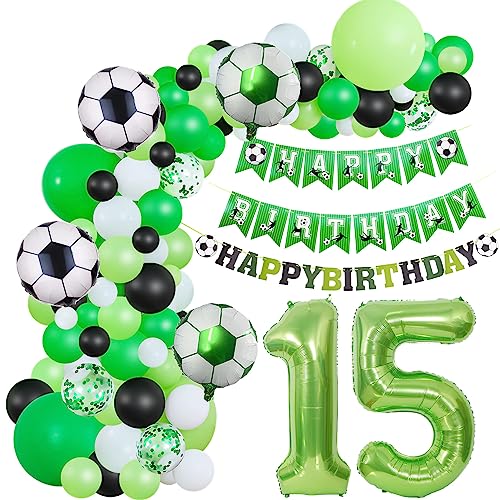 Fussball Luftballon Girlande 15. Geburtstag Deko Junge,Fussball Ballon Girlande Grün 15 Geburtstag Kinder Geburtstagsdeko 15 Jahre Junge Fussball Luftballon deko 15. Geburtstag Junge dekoration von Hopewey