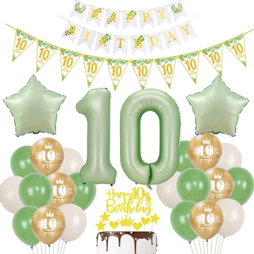 Gold Luftballon 10. Geburtstag Dekoration Oliv-grün Tortendeko 10. Geburtstag Mädchen Junge Geburtstagsdeko 10 Jahre Mädchen Gold Folienballon 10 Geburtstag Junge Mädchen Ballon party deko grün von Hopewey