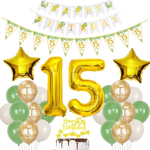 Gold Luftballons 15 Geburtstag Mädchen Junge Dekoration Oliv grün Tortendeko 15 Geburtstag Mädchen Geburtstagsdeko 15 Jahre Mädchen Folienballon 15 deko 15. Geburtstag Junge Ballon party deko von Hopewey