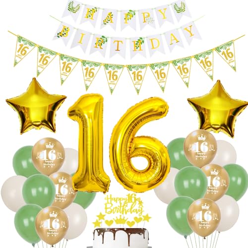 Gold Luftballons 16 Geburtstag Mädchen Junge Dekoration Oliv grün Tortendeko 16 Geburtstag Mädchen Geburtstagsdeko 16 Jahre Mädchen Folienballon 16 deko 16. Geburtstag Junge Ballon party deko von Hopewey