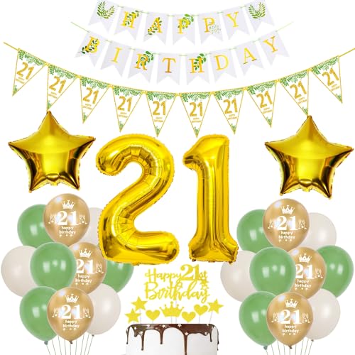 Gold Luftballons 21 Geburtstag Frauen Mann Dekoration Oliv grün Tortendeko 21 Geburtstag Frauen Geburtstagsdeko 21 Jahre Frau Folienballon 21 deko 21. Geburtstag männer Ballon party deko von Hopewey