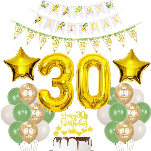 Gold Luftballons 30 Geburtstag Frauen Mann Dekoration Oliv grün Tortendeko 30 Geburtstag Frauen Geburtstagsdeko 30 Jahre Frau Folienballon 30 deko 30. Geburtstag männer Ballon party deko von Hopewey