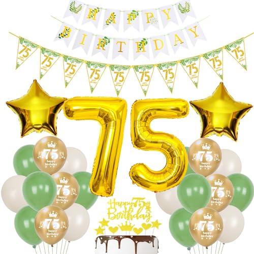 Gold Luftballons 75 Geburtstag Frauen Mann Dekoration Oliv grün Tortendeko 75 Geburtstag Frauen Geburtstagsdeko 75 Jahre Frau Folienballon 75 deko 75. Geburtstag männer Ballon party deko von Hopewey