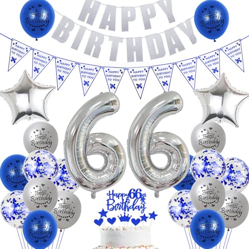 Hopewey Deko 66. Geburtstag Frauen Mann Dekoration silber blau Tortendeko 66. Geburtstag Mann Luftballons 66 Geburtstag deko 66. Geburtstag Männer Ballon blau Geburtstagsdeko 66 Jahre Mann silber von Hopewey