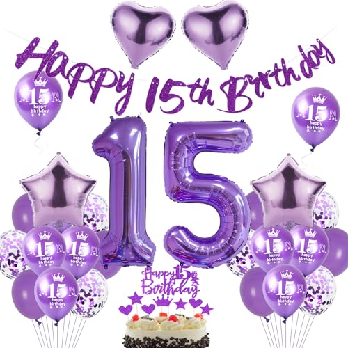 Lila Luftballon 15. Geburtstag Dekoration Mädchen Lila Tortendeko 15. Geburtstag Mädchen Geburtstagsdeko 15 Jahre Mädchen Ballon violett Folienballon 15 deko 15. Geburtstag Mädchen Lila Ballon von Hopewey