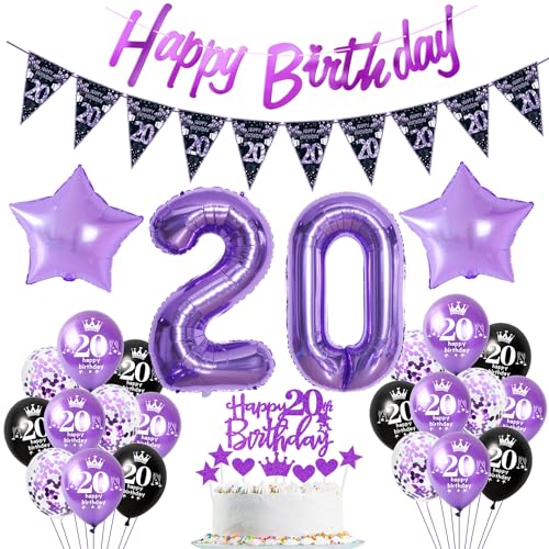 Lila Luftballon 20. Geburtstag Dekoration violett Tortendeko 20. Geburtstag Frauen party deko Geburtstagsdeko 20 Jahre Frau Mädchen Lila Folienballon 20 deko 20. Geburtstag Frauen Ballon von Hopewey