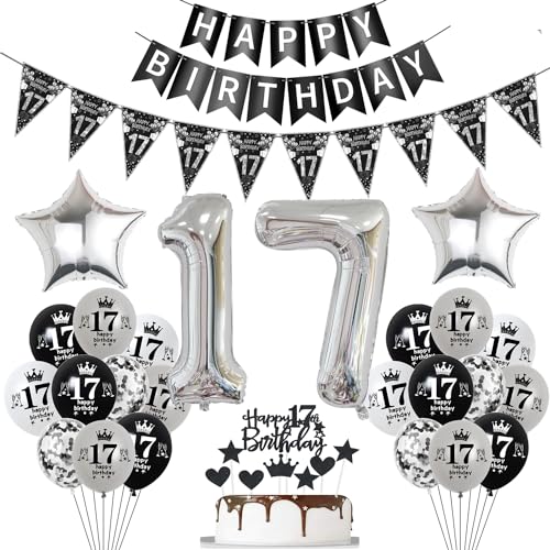 Luftballon 17. Geburtstag Dekoration Schwarz Tortendeko 17. Geburtstag Mädchen Junge Geburtstagsdeko 17 Jahre Junge Mädchen Schwarz Folienballon 17 Geburtstag Junge Ballon 17 Geburtstags Mädchen von Hopewey