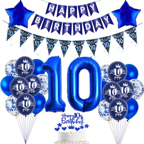 Luftballons 10 Geburtstag Dekoration,Blau Tortendeko Geburtstag 10 Jahre Junge,Blau Party Deko 10. Geburtstag Junge ballon , Geschenk für 10 Geburtstag Junge blau Geburtstagsdeko 10 Jahre Jungen von Hopewey