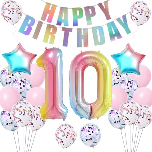 Luftballons 10 Geburtstag mädchen Dekoration bunt, deko 10. Geburtstag mädchen ballon rosa, Happy Birthday Girlande Banner rosa Geburtstagsdeko 10 jahre mädchen 10 .geburtstag deko mädchen Frauen von Hopewey