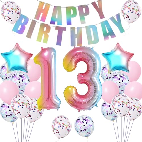 Luftballons 13 Geburtstag mädchen Dekoration bunt, deko 13. Geburtstag mädchen ballon rosa, Happy Birthday Girlande Banner rosa Geburtstagsdeko 13 jahre mädchen 13 .geburtstag deko mädchen Frauen von Hopewey