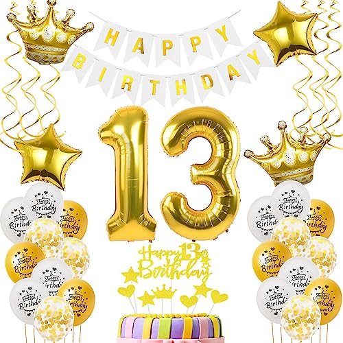 Luftballons 13. Geburtstag Junge Mädchen Deko gold Tortendeko 13. Geburtstag Junge Party Deko Weiß gold Geburtstagsdeko 13 Jahre Geburtstag dekoration Mädchen Junge 13. Geburtstag deko torte gold von Hopewey