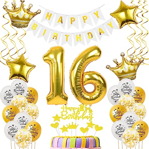 Luftballons 16. Geburtstag Junge Mädchen Deko gold Tortendeko 16. Geburtstag Junge Party Deko Weiß gold Geburtstagsdeko 16 Jahre Geburtstag dekoration Mädchen Junge 16. Geburtstag deko torte gold von Hopewey